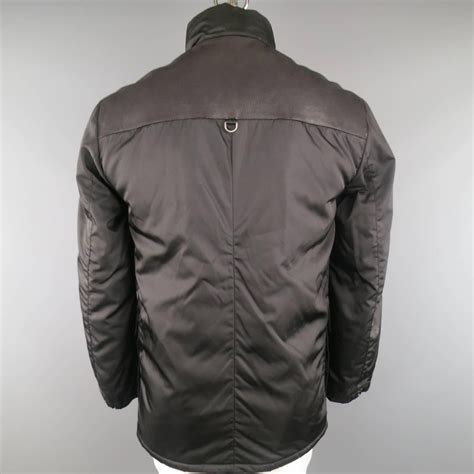 men's prada black patch pocket leather shoulder military jacket